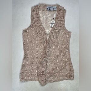 Keren Hart Crochet Open Front Vest Top Women Small Beige Sleeveless NWT